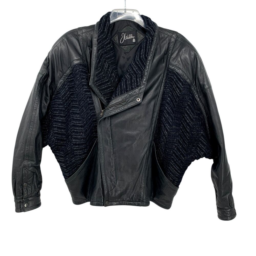 Vintage Leather Sweater Bomber Jacket J Walden Mixed Material Black Mens Size 46